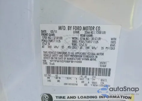 2011 Ford F-150 Xlt z USA, uszkodzony, nr VIN 1FTFW1EF0BFB11059